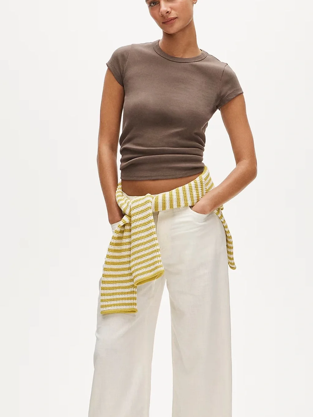 Petite five-pocket pant in stretch linen blend